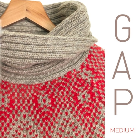 GAP Fair Isle Lambs’ Wool Sweater Festive Thick Knit Cowl Neck Turtleneck Nordic - Picture 3 of 16